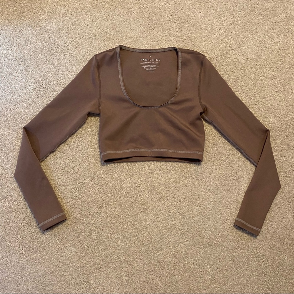 Sivan Ayla Tan + Lines Tanlines Sport Crop Top Long Sleeve Bra Brown Small S